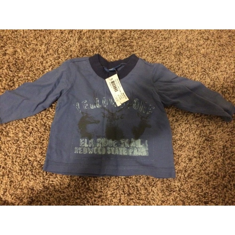 Naartjie Kids Blue Top Long Sleeve 3-6 Months Yellowstone Elk Ridge Graphic NWT